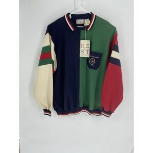 NOS Best Mountain Mens XL Grandpa Sweatshirt Heavy Weight Collared Colorful